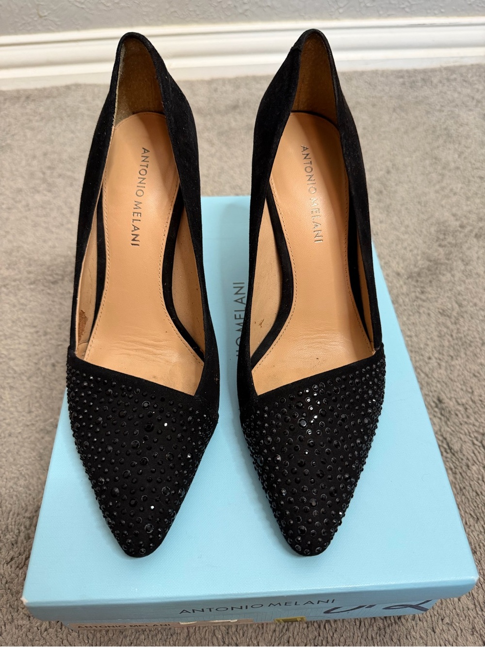 ANTONIO MELANI Black Crystal-Embellished Pointed Toe Pumps